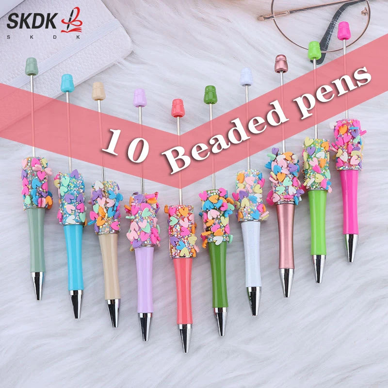 

10Pcs Diy love beaded pen new sequins paste diamond candy color cute beaded ballpoint pen wholesale students office supplies