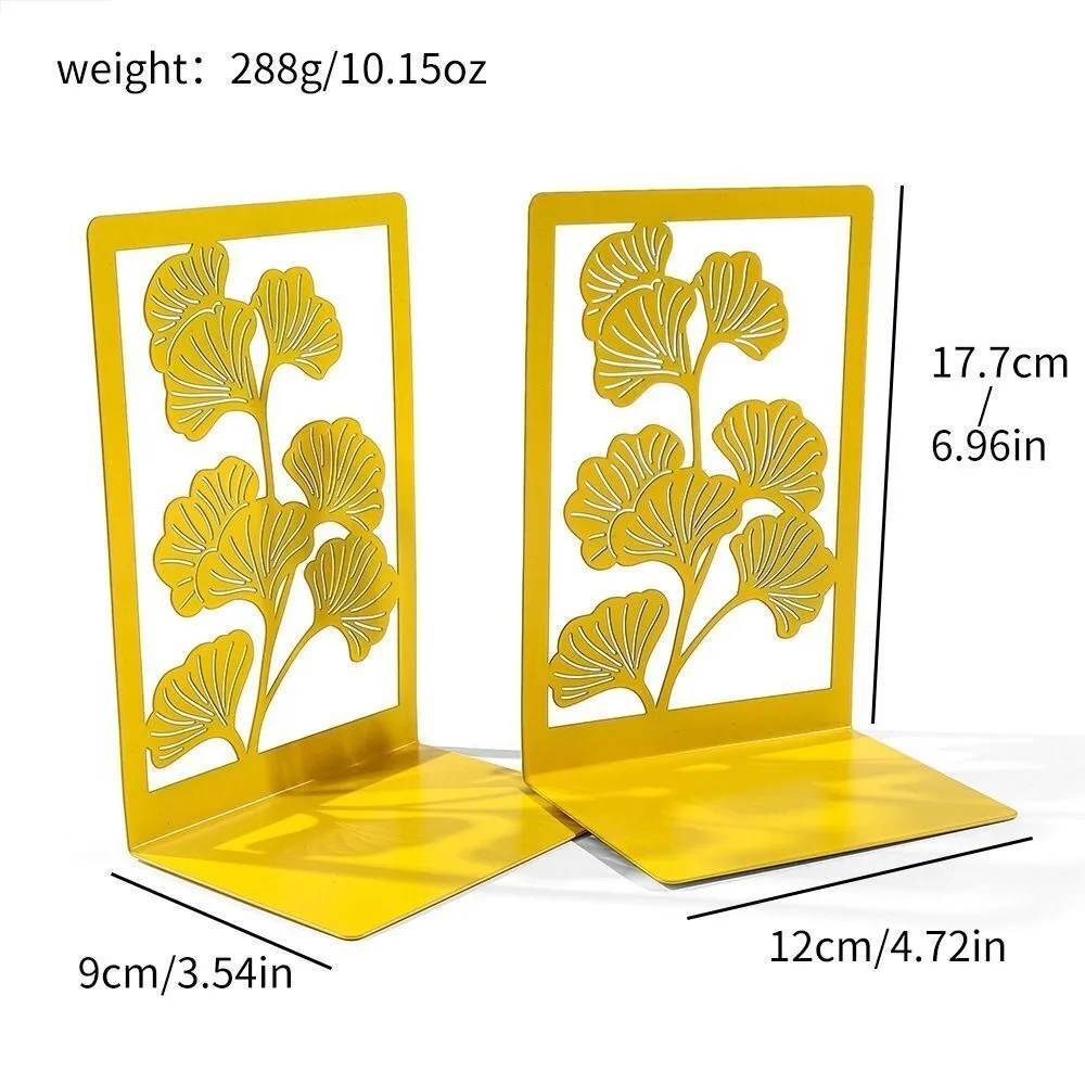 1Pair Ginkgo Leaf Bookends Bring Luck Metal Bookends Office Desktop Home for Book Lovers Office supplies Book rack Bookshelf