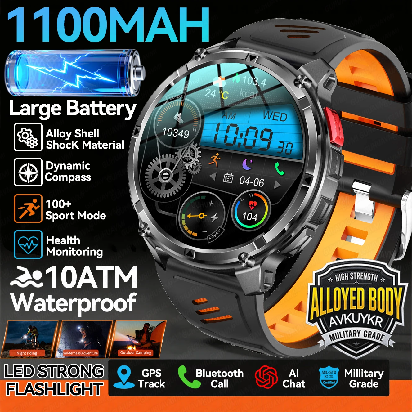 

2026 Новые умные часы T-REX3 для улицы 1,7 дюйма AMOLED 1100 мАч Большая батарея 10 АТМ Водонепроницаемый голосовой вызов Спортивный мужской фитнес-браслет