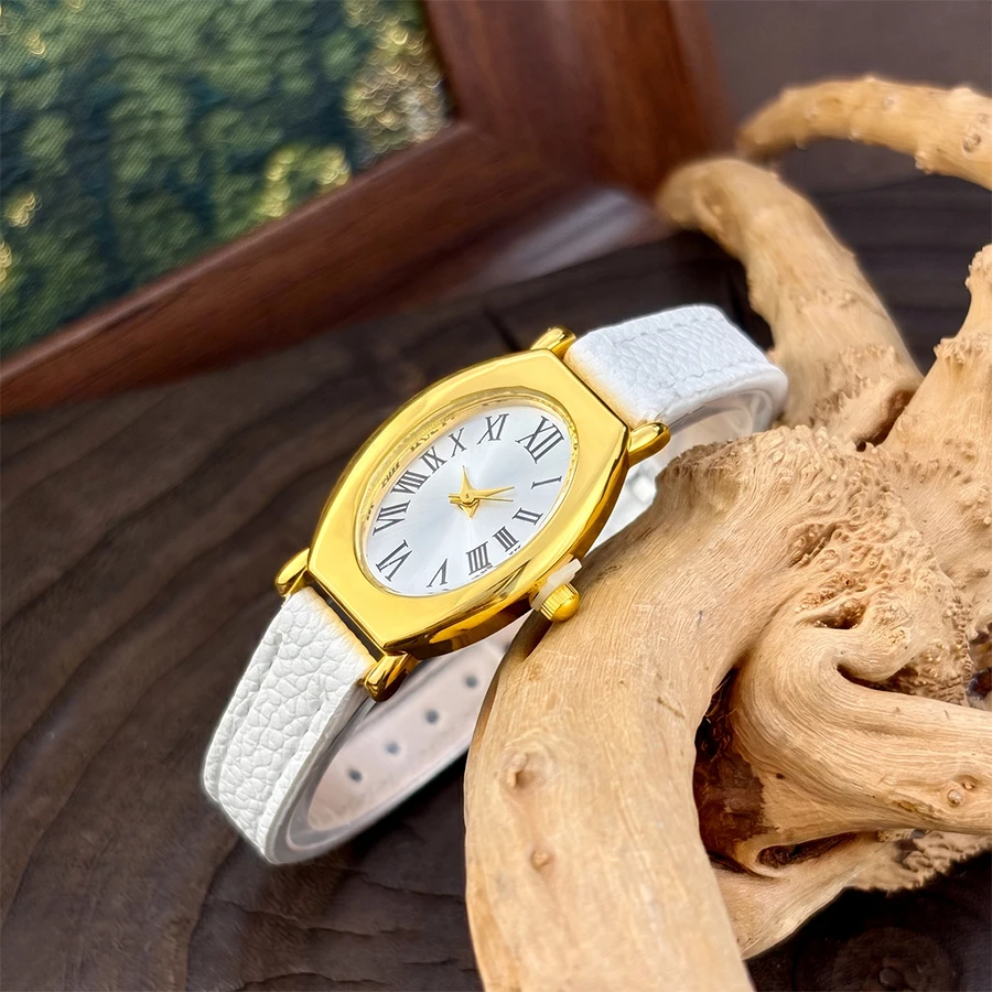 Vintage Watch for Woman - Elegant Classic Small Barrel Dial Leather Watch