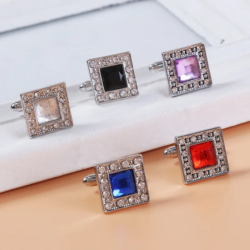 New fashion diamond square shirt cuff links men's suit cuff nails temperament simple high-grade accessories