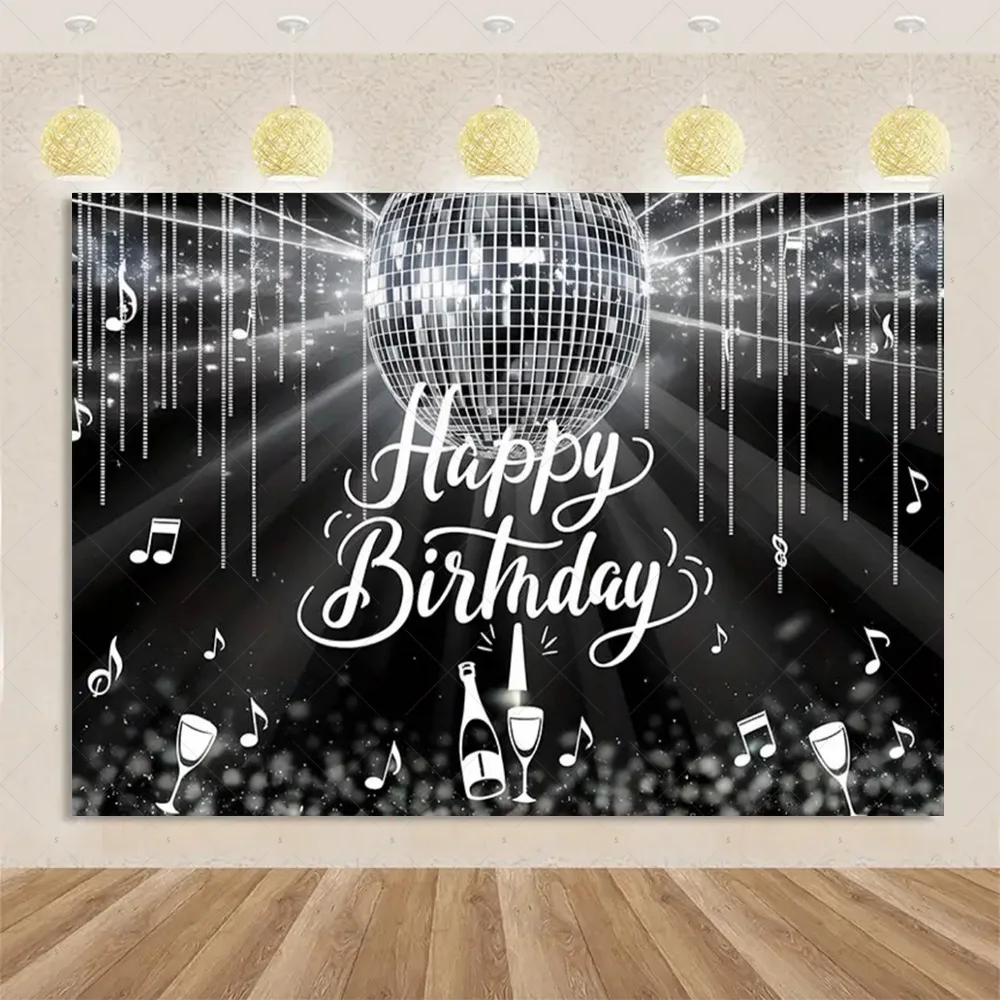 Shining Disco Light Ball Backdrop Dance Floor Background Banner Retro Disco Music Birthday Party Decoration Photography Props 4