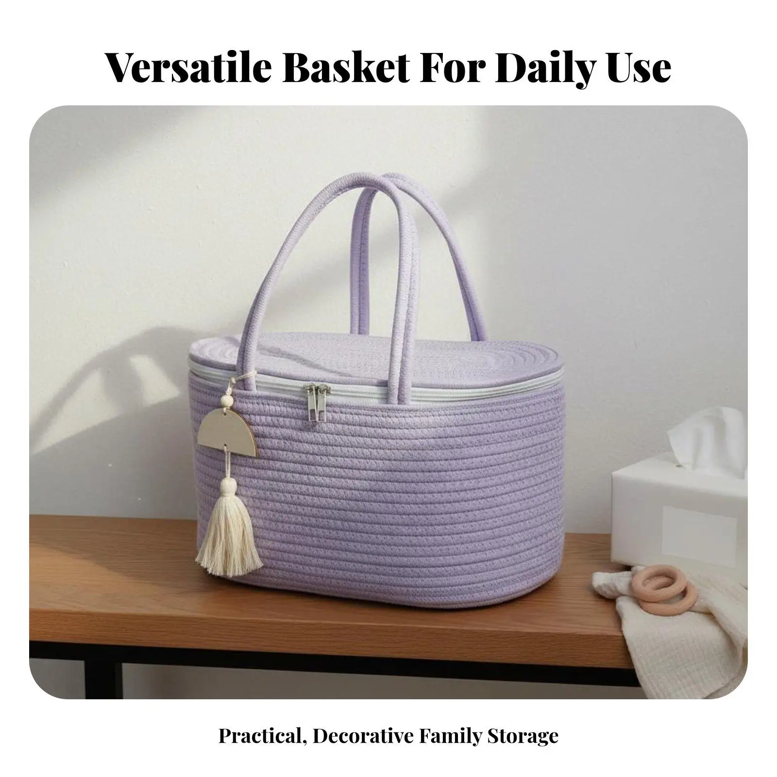 Cotton Rope Diaper Storage Basket for Nursery Baby Essentials Organizer with Handles Portable Woven Toy Holder