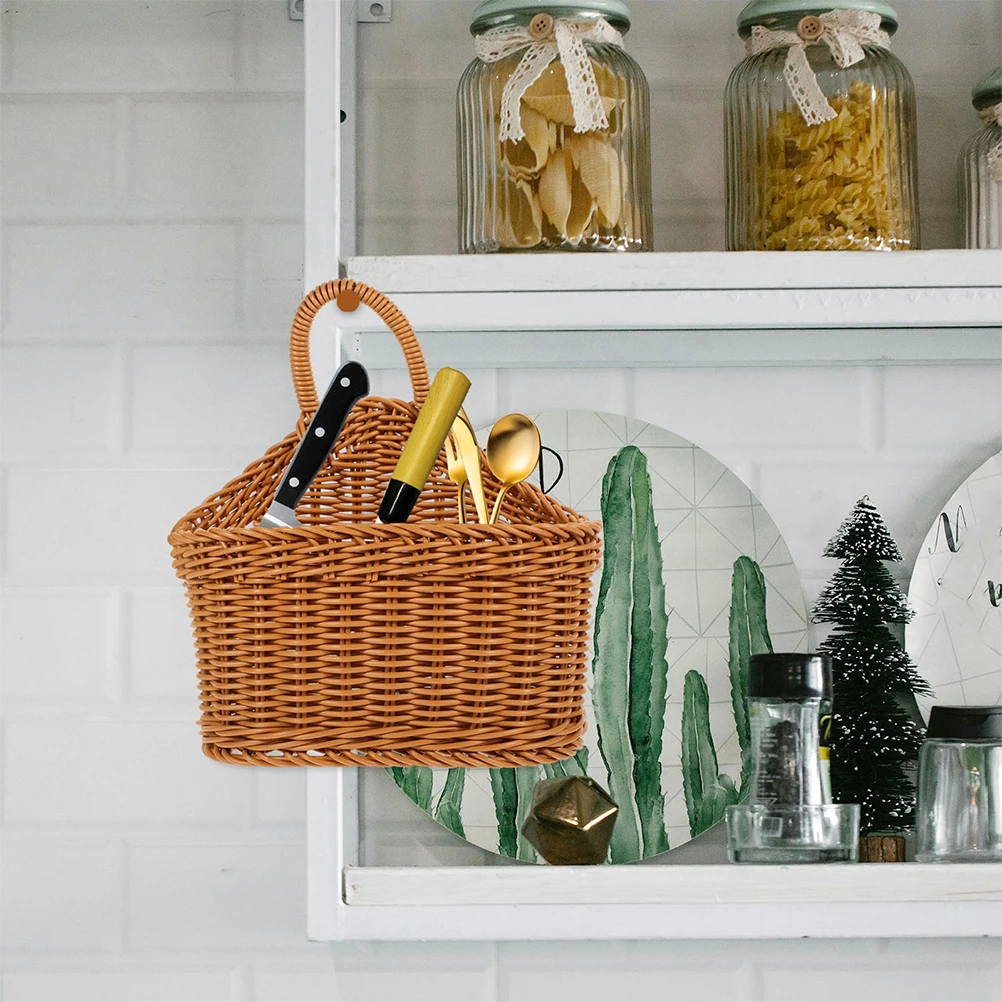 

Wall Hanging Storage Basket H woven Plastic Farmhouse Kitchen Wicker Braided Vegetable Cupboard Fruit Homeware