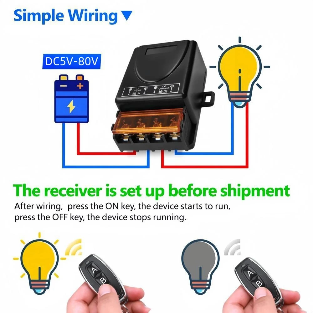 433MHz Smart Light Switch Wireless Remote Control Fan Ceiling Lamp DC 12V 24V Relay Module ON OFF Transmitter Keyfob Home LED