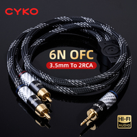 CYKO Hifi 6N OFC Audio Cable 3.5mm To 2RCA Splitter RCA Jack 3.5 Cables Aux Gold-plated Plug Male To Male for Computer Speaker