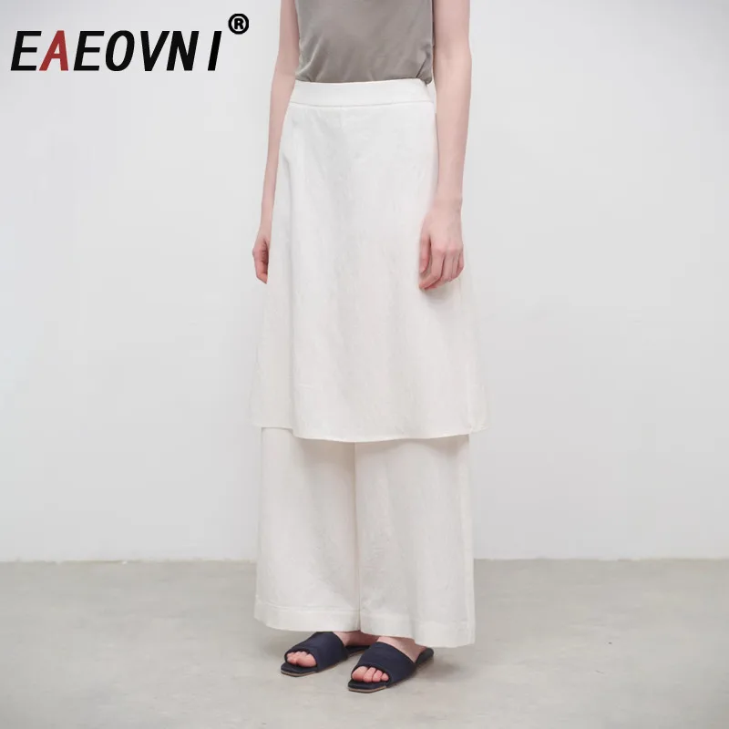 

EAEOVNI Patchwork Design Women Trousers Fashion High Waist Solid Color Wide Leg Trousers Streetwear 2025 New Clothing 1A805