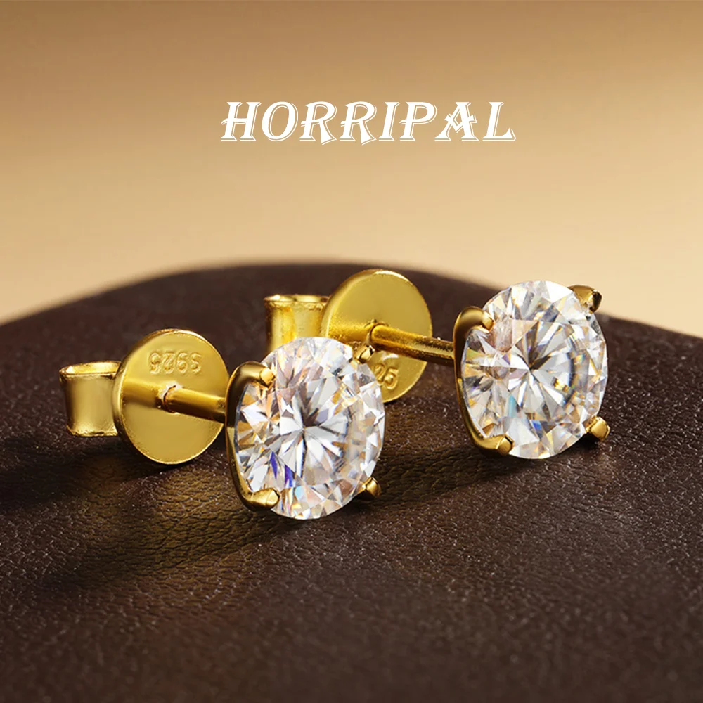 HORRIPAL 0.1-5CT D VVS1 Moissanite Earrings for Women S925 Sterling Silver Wedding Stud Earring Minimalist Shiny Fashion Jewelry