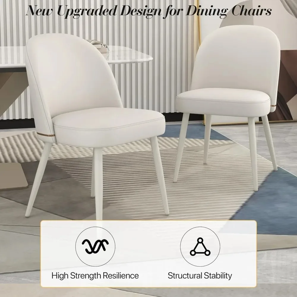 Set di 2 sedie da pranzo moderne in pelle PU, sedie da cucina imbottite, sedie laterali senza braccioli con schienale curvo e metallo bianco Le