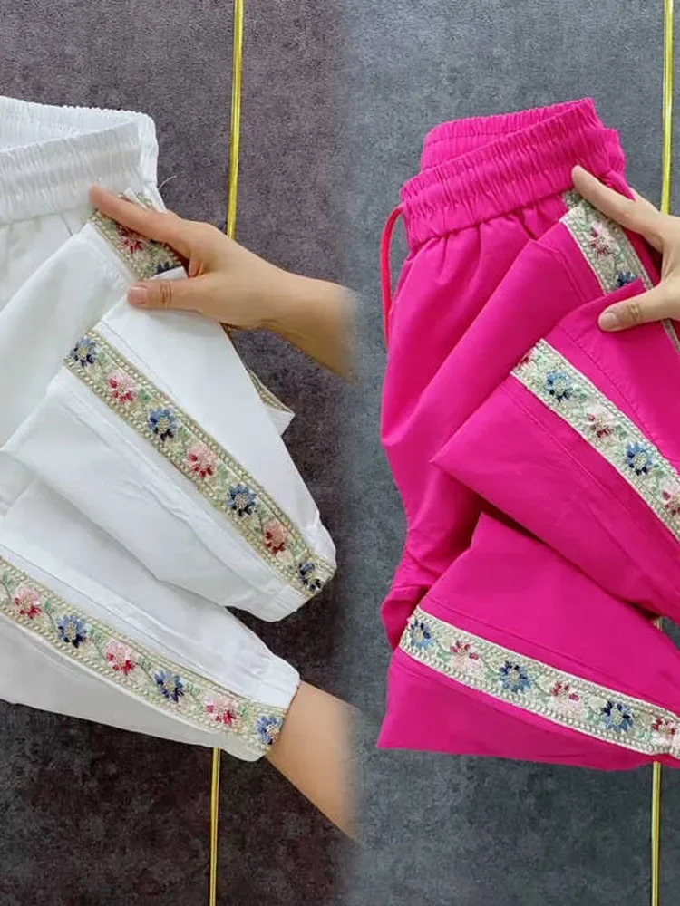 2025 EWEE Spring Summer New Ice Silk Pants Women's Side Air Conditioning Pants Leisure Ankle-Length Sports Pants