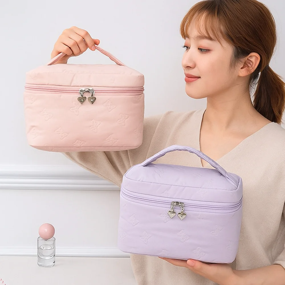 

Large Capacity Women Makeup Bag Square Handheld Travel Washroom Bag Double Zipper Waterproof Cosmetics Storage Bag Business