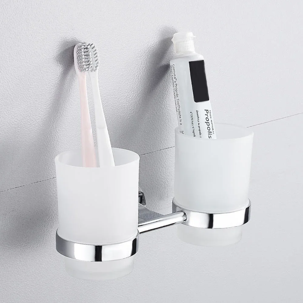 Toothbrushing Cup Bathroom Supplies Double Tumbler Cup Holder  Toothbrush Holder Wall Mount Cup Strong Anti-Fall Bath Accessori