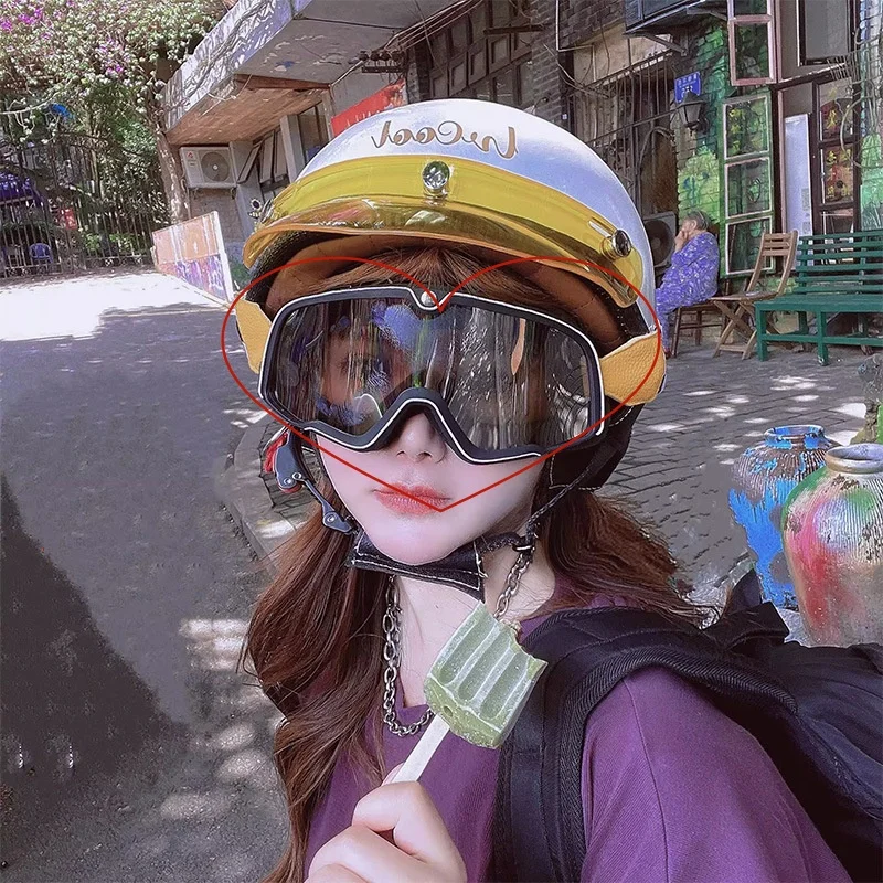Vintage Off‑Road Motorcycle Goggles, Wind‑Dust‑UV Anti‑Glare Eyewear, Comfortable Riding Glasses Fit Half Helmet for Bikers
