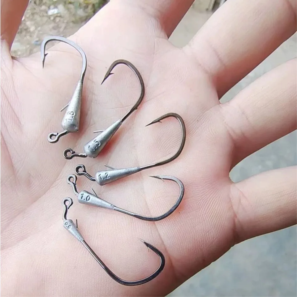 5pcs Crank Jig Head Hook High Carbon Steel Lead Jig Head Sharp Barbed Fishing Hook For Soft Worm Bait Bass Trout 0.6g-1.8g