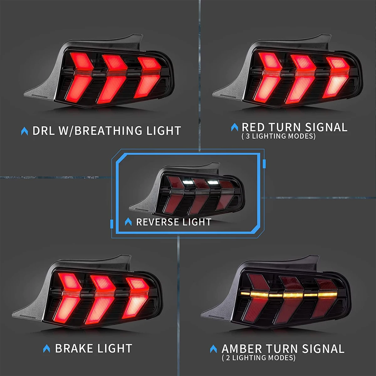 All LED tail light assembly Sequential Amber+Red Turn Signal n Red Brake Light 7 Lighting Modes For Ford Mustang 2010-2012