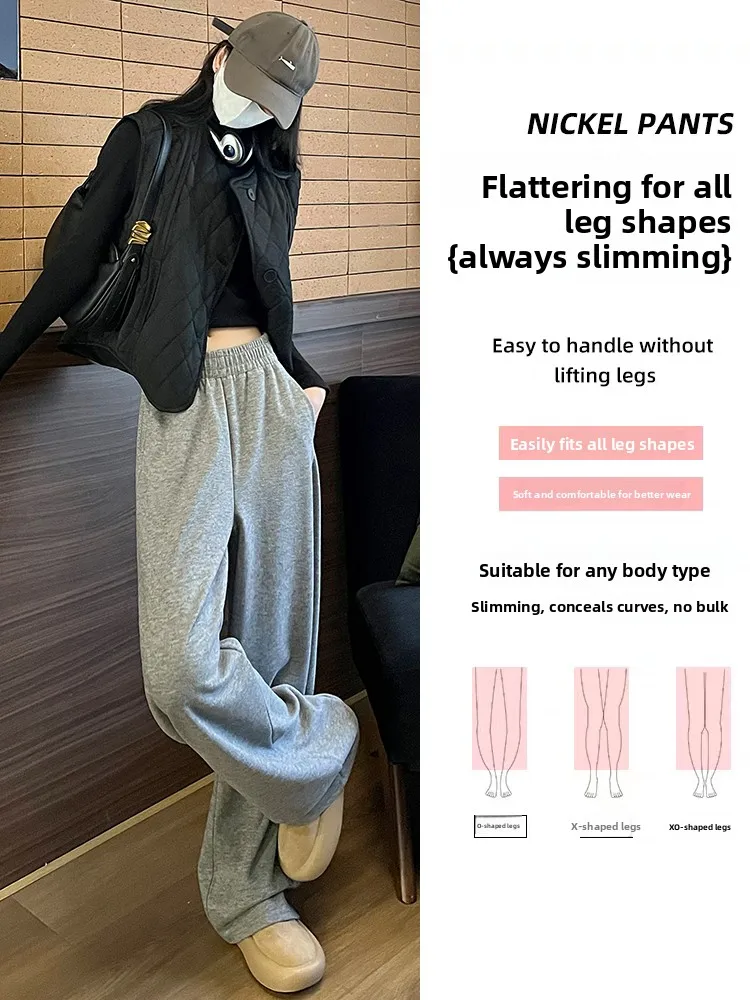 Spodnie damskie khaki z wysokim stanem, luźne, z prostymi nogawkami, jesienno-zimowe, w stylu lazy casual, z szerokimi nogawkami, z efektem noża, wygodny krój.