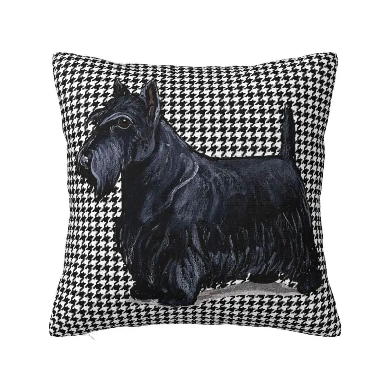 

Nordic Style Scottish Terrier Houndstooth Cushion Covers 45x45cm Velvet Pet Scottie Dog Pillow Car Square Pillowcase Decoration