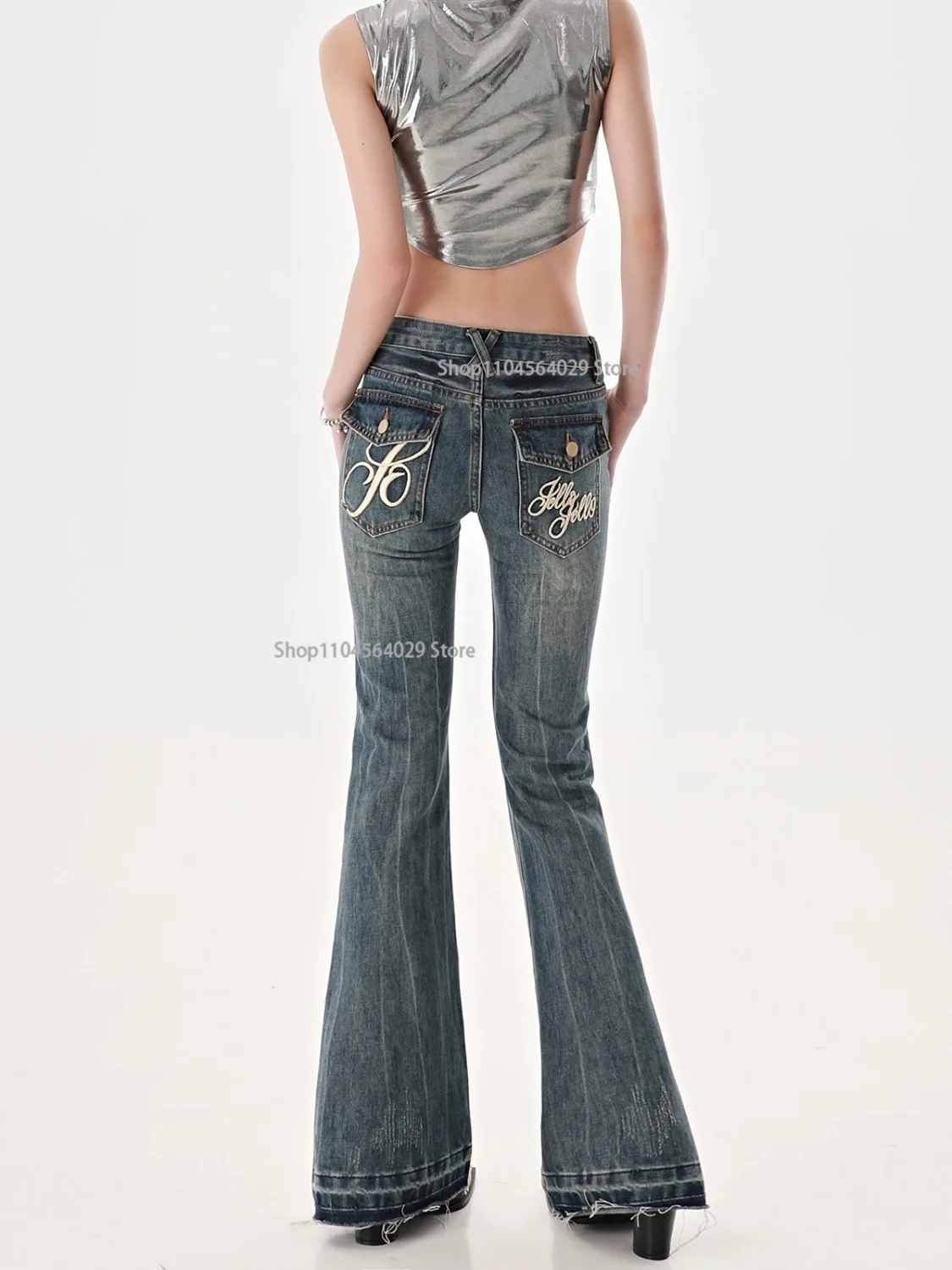 

American High Street Spicy Girls Low Waist Jeans Women Autumn Vintage Y2k Design Sense Slim Fit Straight Tube Micro Flare Pants