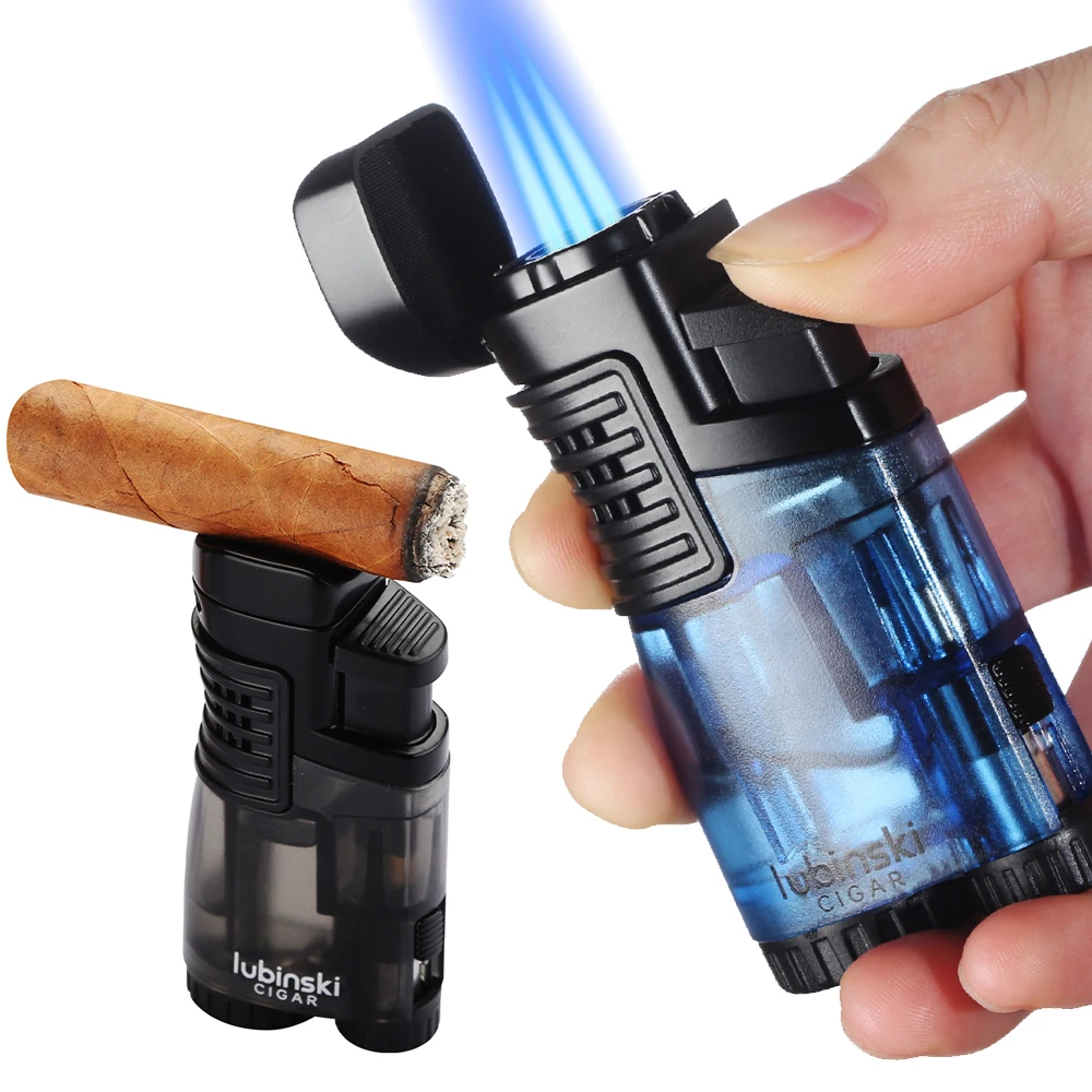 

Lubinski Windproof Cigar Lighter With Punch Holder Smoking Accessories Butane Gas 3 Torch Cigar Lighter PVC