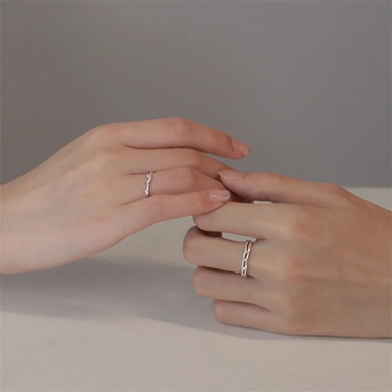 Simple Silver Color Tree Branch Geometric Open Adjustable Couples Rings Temperament Wedding Anniversary Party Jewelry Gifts