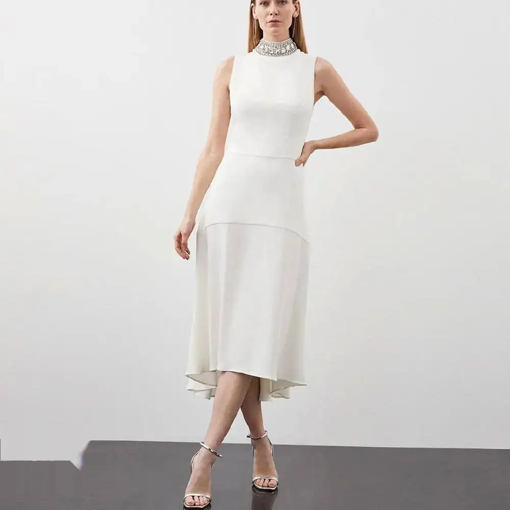 

High-Neck Prom Dress Short Sleeves Evening Dress With Ankle Length Summer Women Wedding Party Formal Gowns 2024S-270