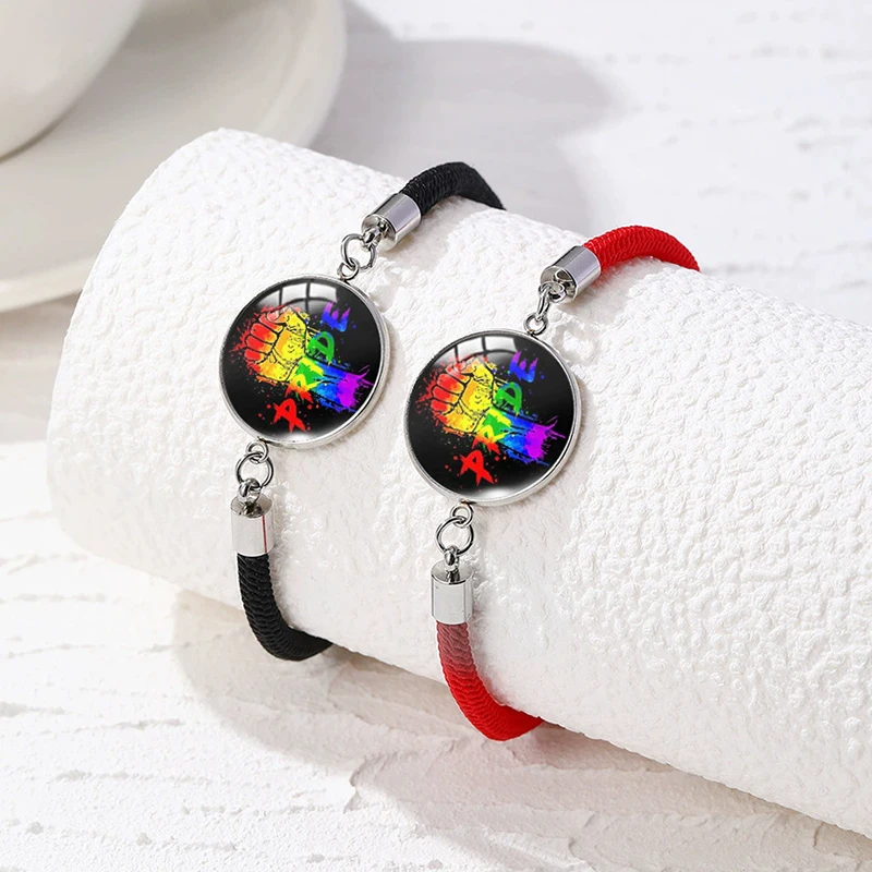 2 قطعة حبل أسود أحمر LGBT سوار قوس قزح الحب القلب مثلي الجنس مثليه فخر أساور للأزواج مجوهرات #5