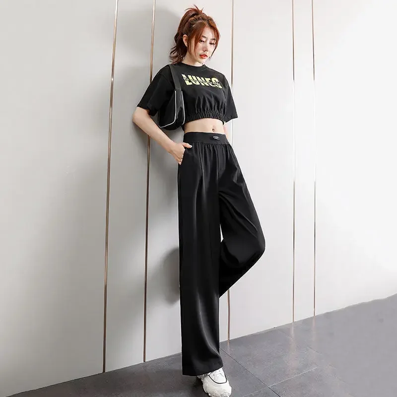High Waist Elastic Trousers for Woman Baggy Straight Leg Loose Black Clothing Women\'s Pants Outfits Aesthetic Classic Quality G