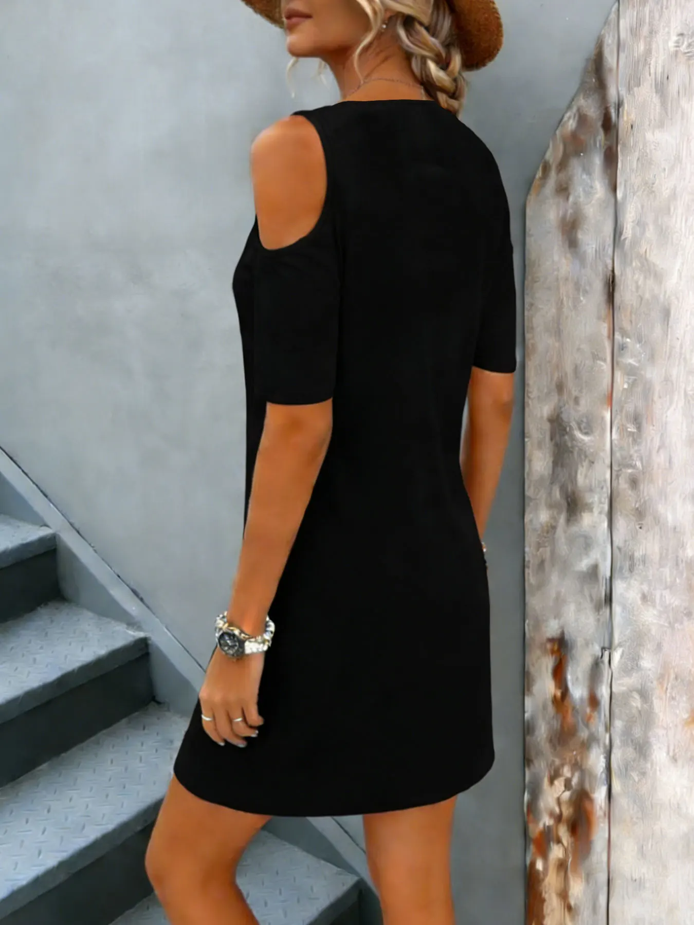 Women's Cold Shoulder T-Shirt Dress with 
