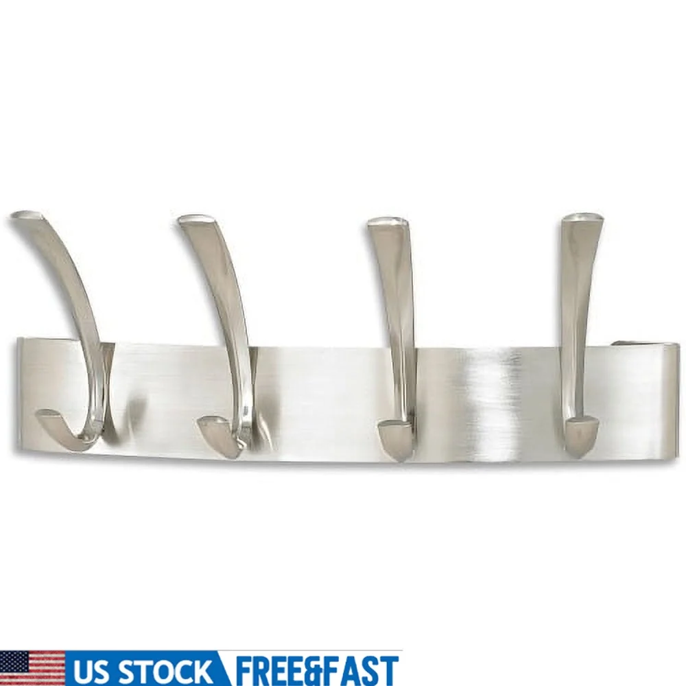 

Wall Mounted Metal Coat Rack with 4 Steel Hooks Brushed Nickel Finish Includes Mounting Hardware Coats Hats Storage