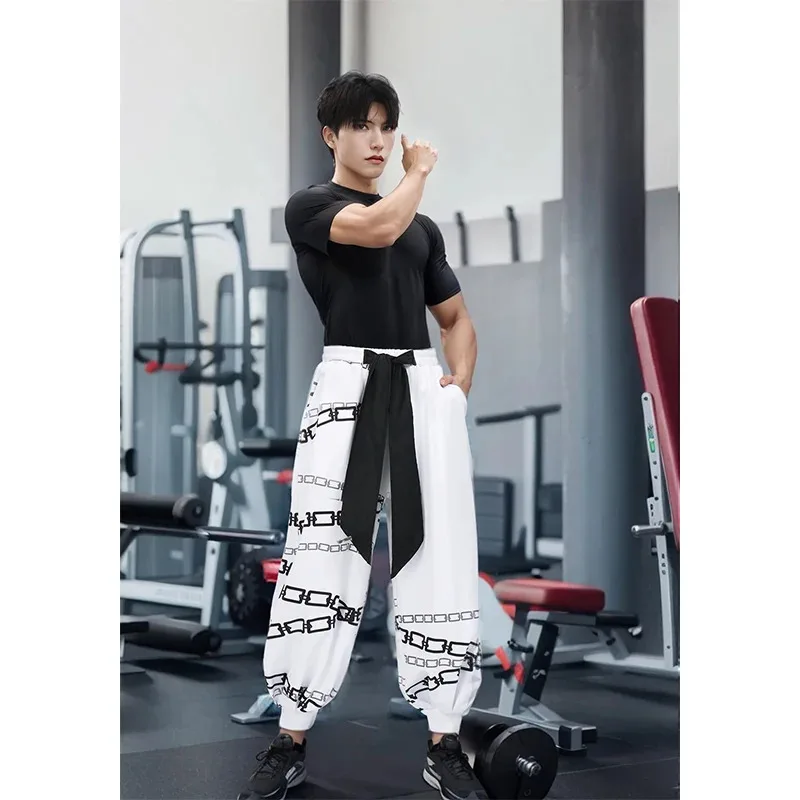 Sky01 WENAM 남자 Toji Fushiguro 코스프레 애니메이션 프린트 체인 바지 미국 사이즈 할로윈 파티 캐주얼웨어 코스프레 PantsWd01@