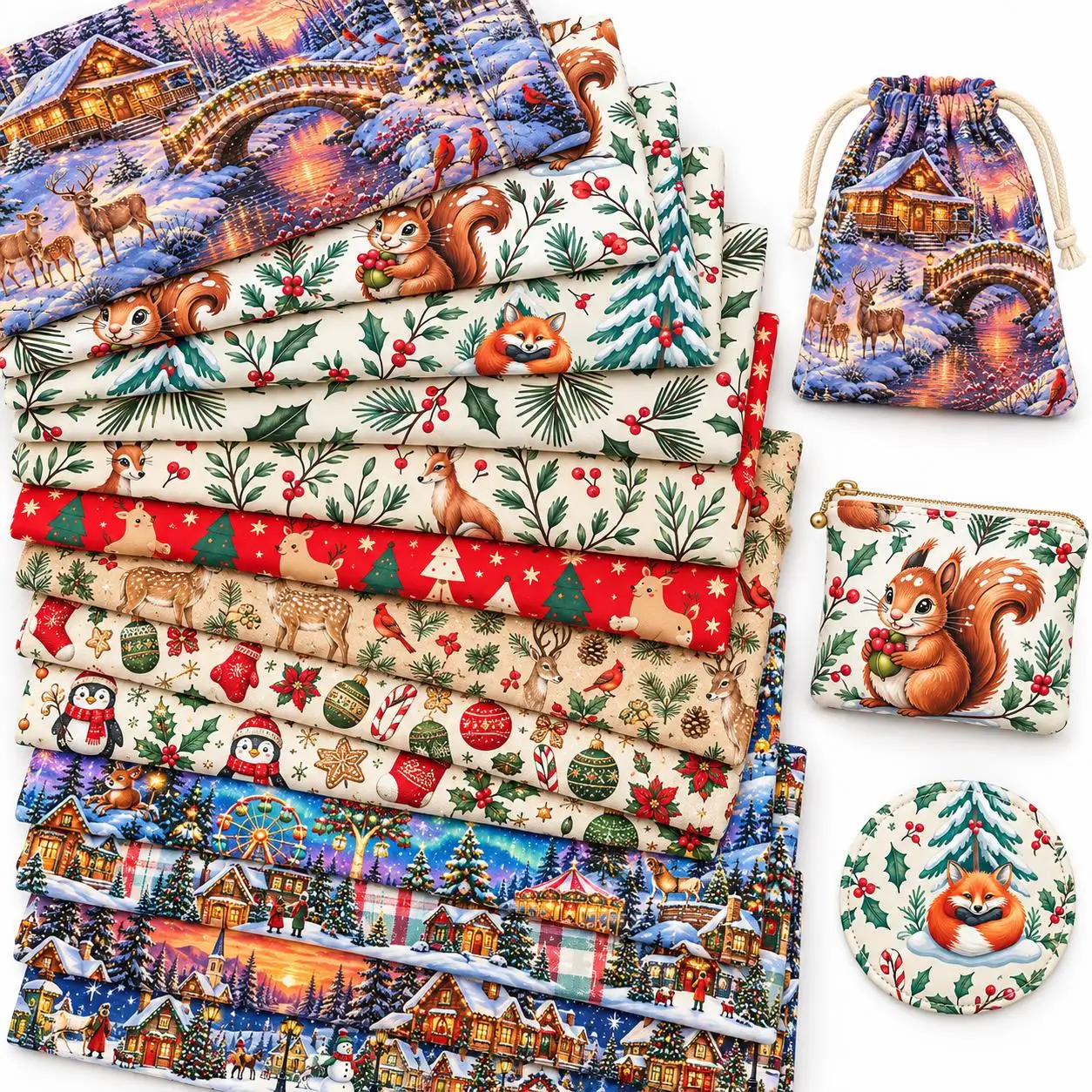 50*145cm Christmas Tree Squirrel Penguin  Polyester  Fabric for Tissue Sewing Quilting Fabrics Needlework Material DIY Handmade