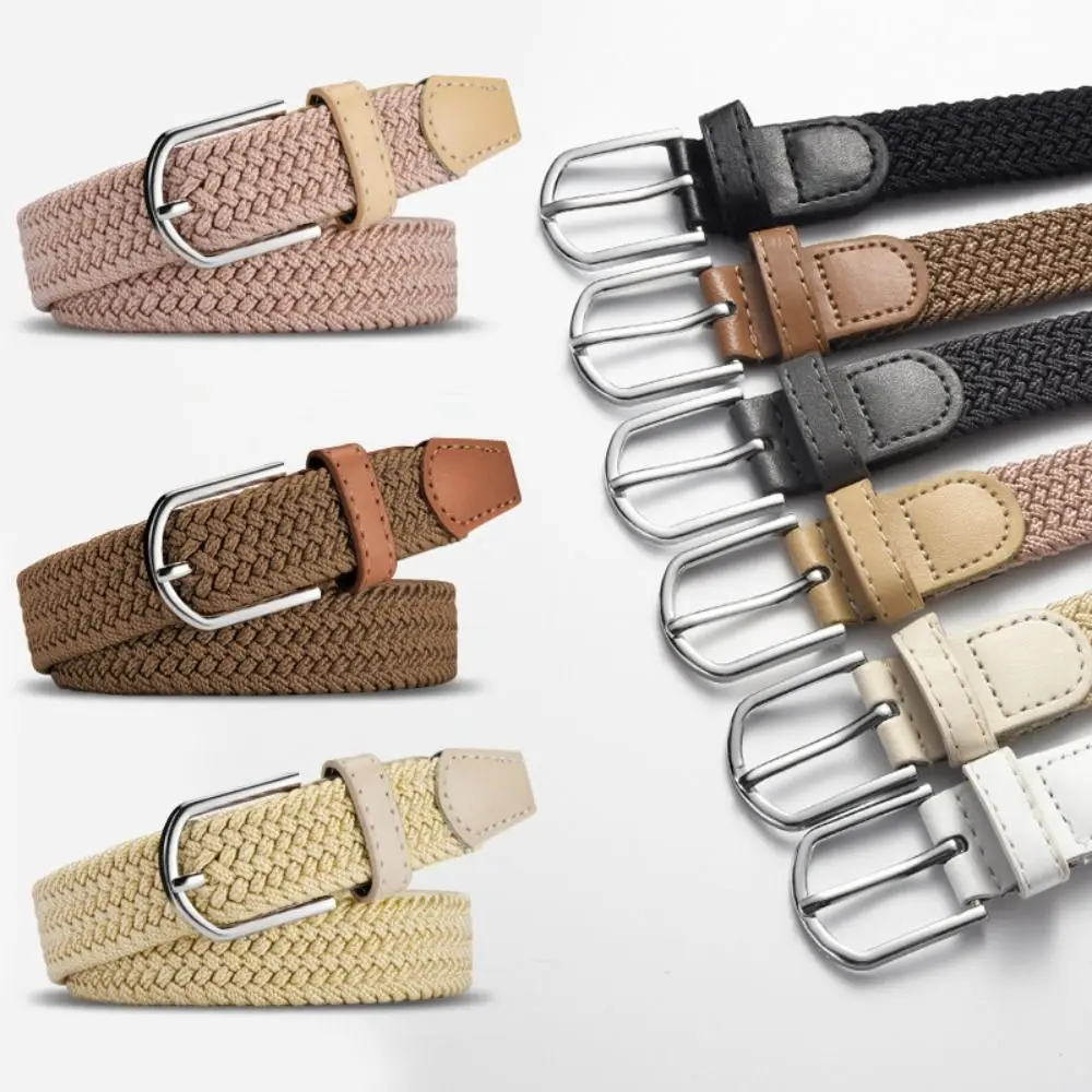 Fashion Casual Stretch Canvas Braided Belts Versatile Hole-free Weave Waistbelt Waist Belt For Women Man