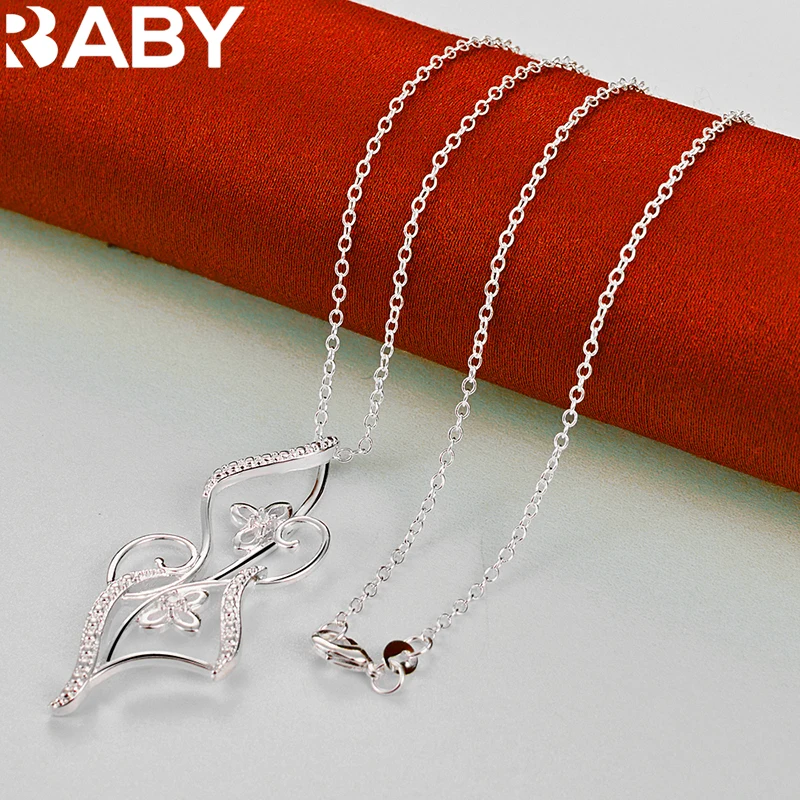 URBABY 925 Sterling Silver con catena da 16-30 pollici AAA zircone collana con ciondolo fiore per le donne gioielli con ciondoli regalo festa di nozze