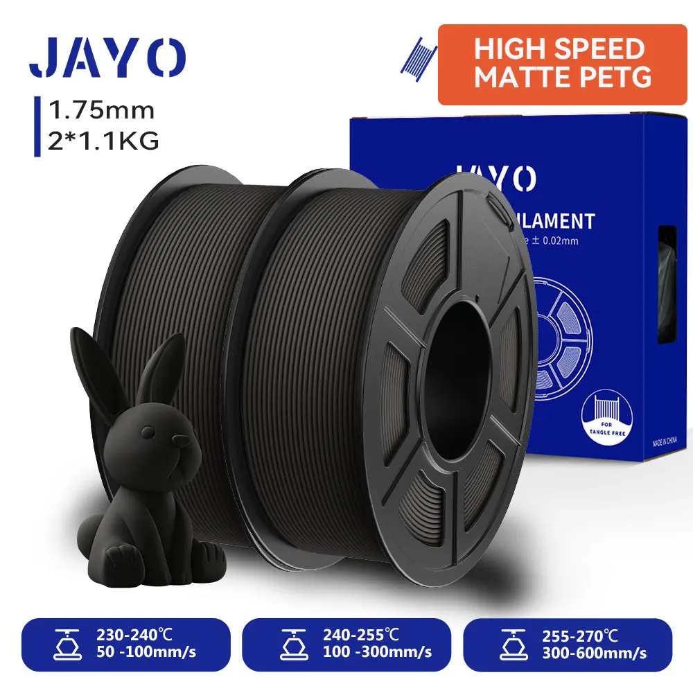 JAYO 2 rollen 3D hoge snelheid mat PETG/PETG-filament 1,75 mm 600 mm/s printbereik High Flow snelle PETG 3D-printerfilament voor 3D