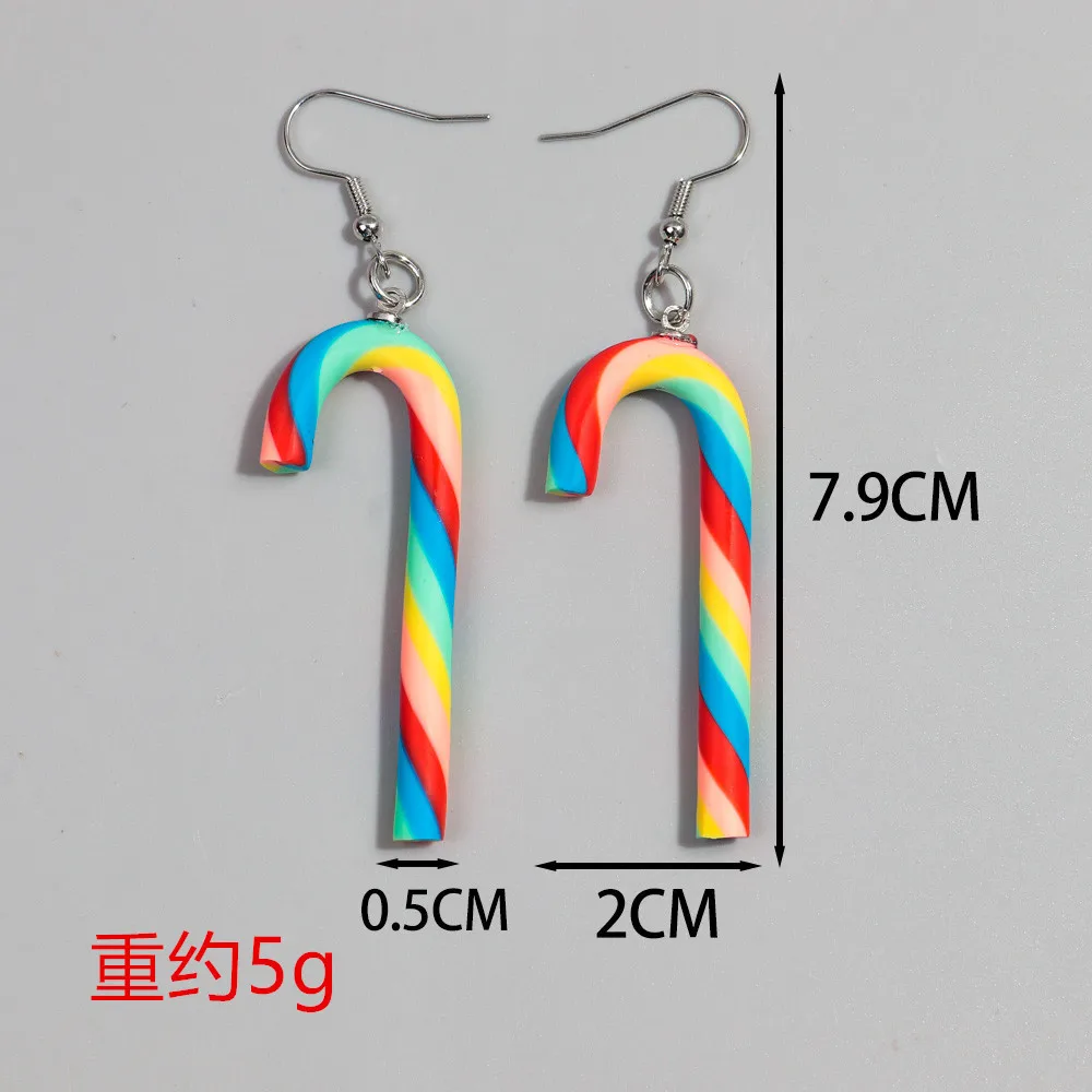 0.5*7.9 Cm Vibrant Candy Cane Dangle Earrings - Cartoon Style Polymer Clay Texture Finish Candy Cane Stick Earrings Christmas