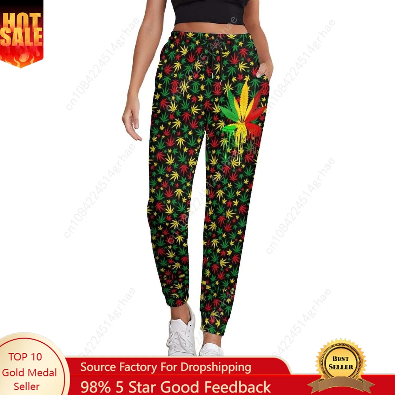 

Weed Leaf Sweatpants Women Pants Casual Trousers Elastic Pants Slacks Long Pant
