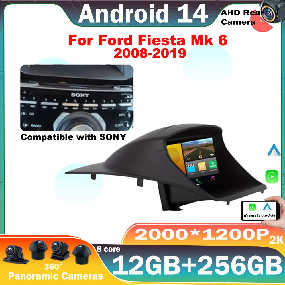 Car Radio Carplay Android 14 For Ford Fiesta Mk 6 2008-2019 Multimedia Video Player touch screen Auto stereo Navigation GPS