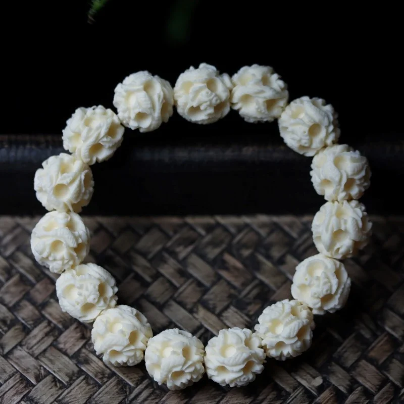 

Резной шарик из слоновой кости, креативная буддийская бусина, изысканная работа, модный браслет для ношения в руке, коллекционный предмет.