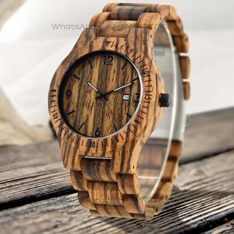 Niche fashion wooden watch, minimalist vintage men's quartz printer, calendar luminous sandalwood, student gift wooden watch