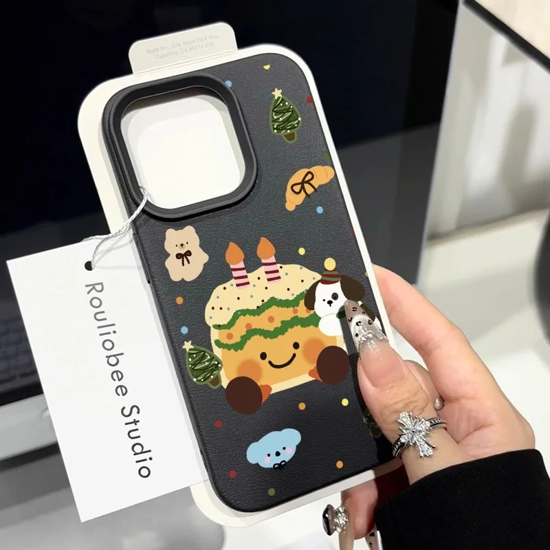 かわいいクリスマスケーキキャンディーカラーライチ柄ケース iPhone 16 15 14 13 12 11 Pro Max X XS XR 7 8 Plus 13用 ソフトシリコンカバー