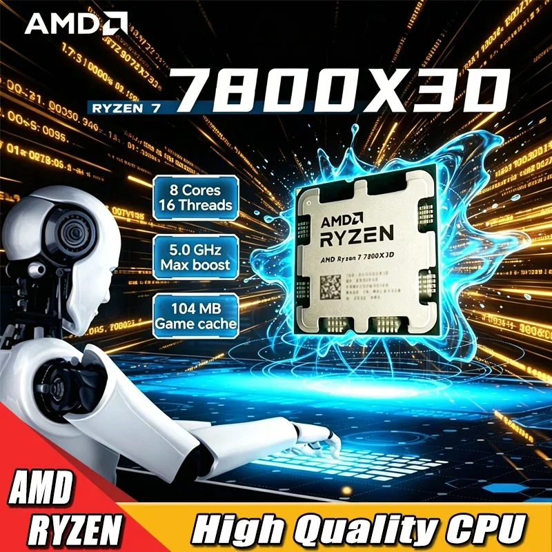 

AMD CPU Ryzen 7 7800X3D New R7 7800X3D 5.0 GHz 8-Core 16-Thread 5NM 96M 100-100000910 Socket AM5 Tray Without Cooler