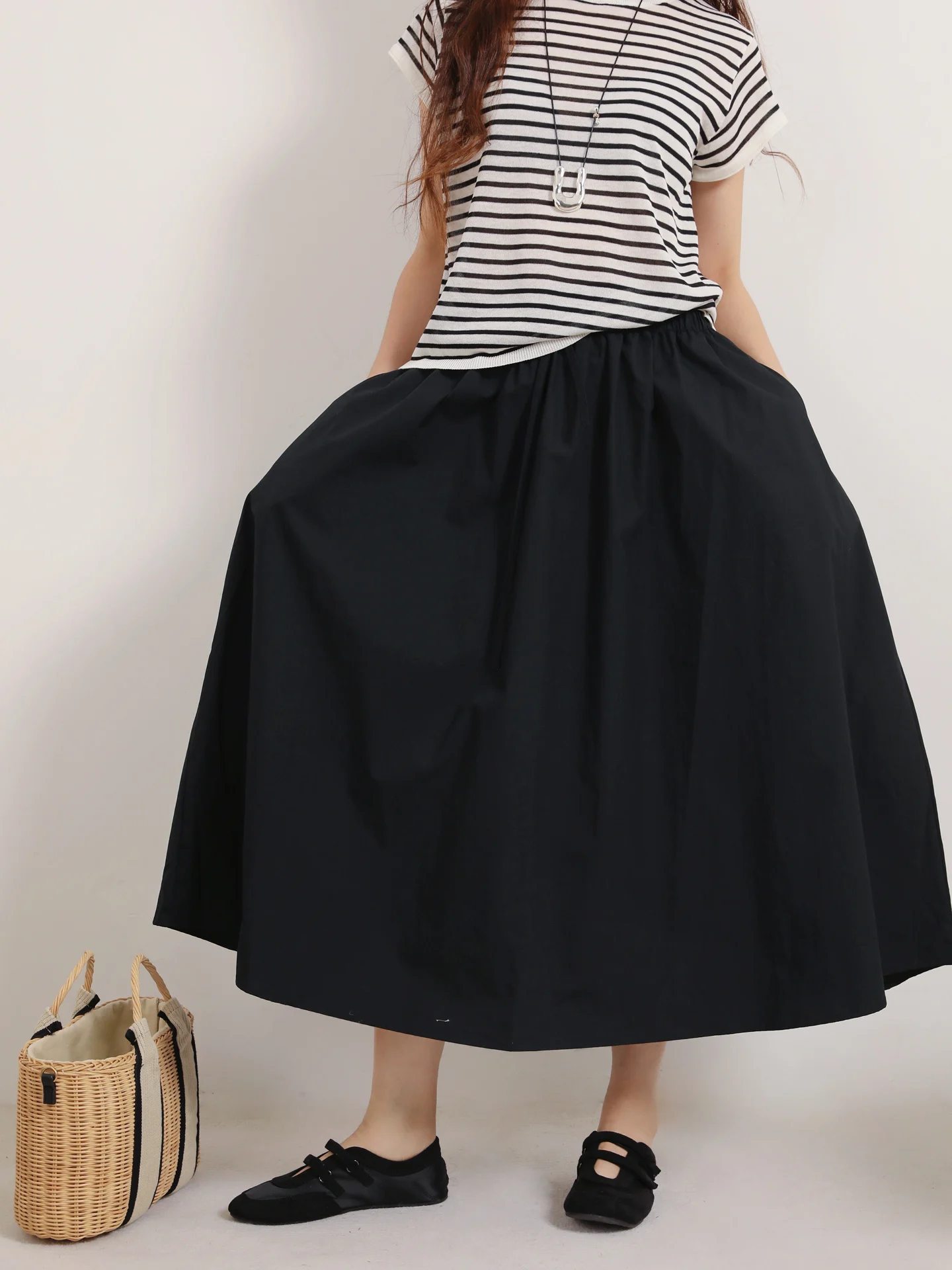 

Юбка-миди А-силуэта для похудения с эластичной талией и расклешенным подолом, двухцветная, скрывающая недостатки фигуры, универсальная, удобная, для повседневной носки