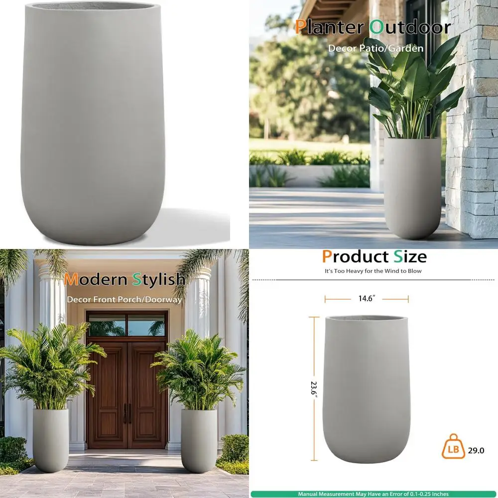 

Большие уличные бетонные высокие горшки для деревьев и цветов, серые, 24 дюйма