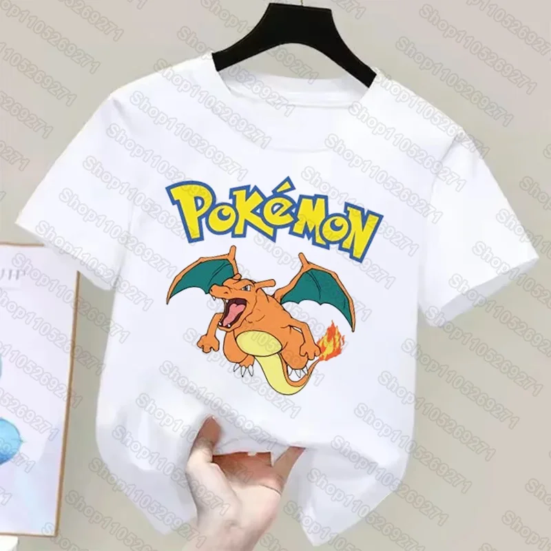 Camiseta con estampado de Pikachu/Charizard/Mewtwo/Venusaur para niños y niñas, ropa para niños y adultos, novedad de verano