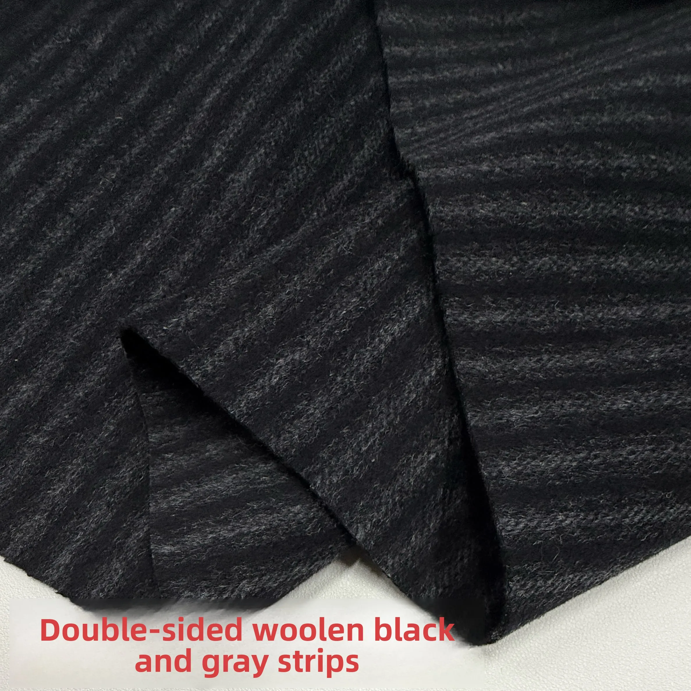 

Double-Sided Fleece Woolen Fabric Black Stripe Autumn Winter Coat Outerwear Clothing Material Handmade Design Professional Use