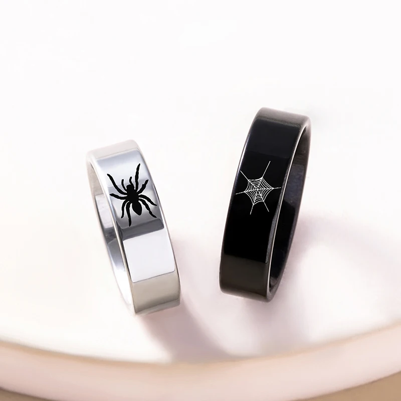 Punk Stainless Steel Couple Rings Black Silver Color Spider Ring For Women Men Halloween Jewelry