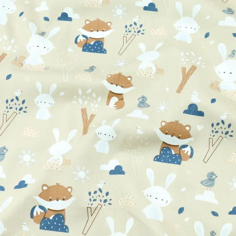 Cartoon Squirrel Rabbit Grid Print Cotton Fabric For Sewing Craft Cloth Quilting Baby Dress Tecido Diy Patchwork Handmade Tissu