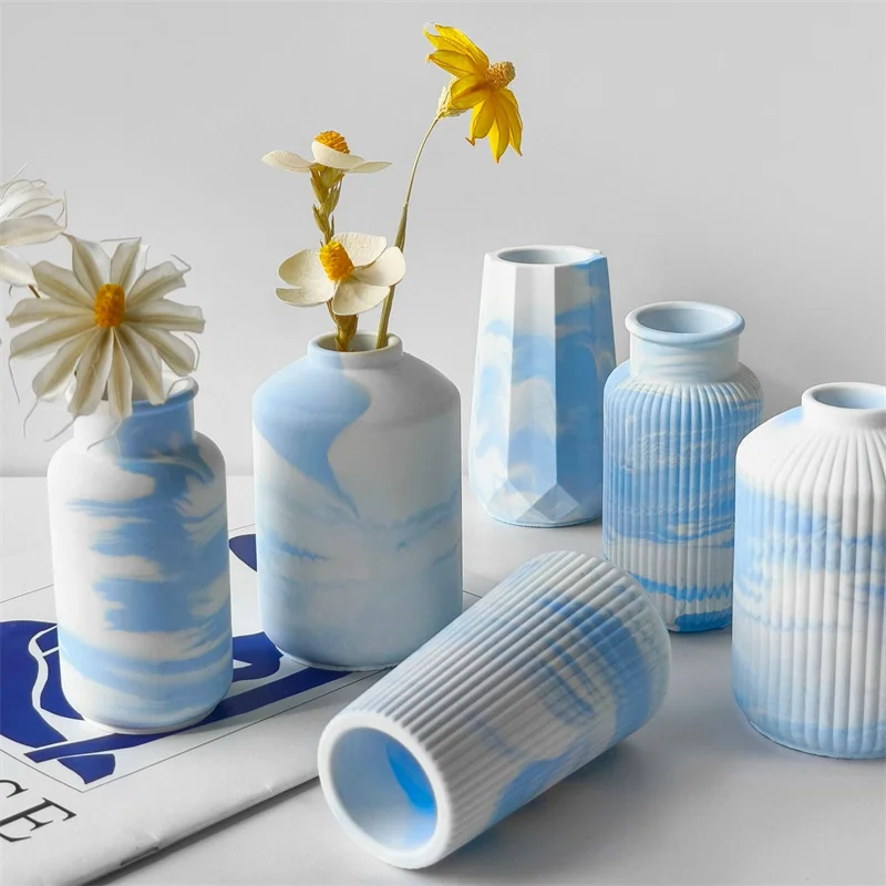 Round Vase Plaster Home Decoration Silicone Mold Cement Pen Holder Container Gypsum Vase Ornament Molds