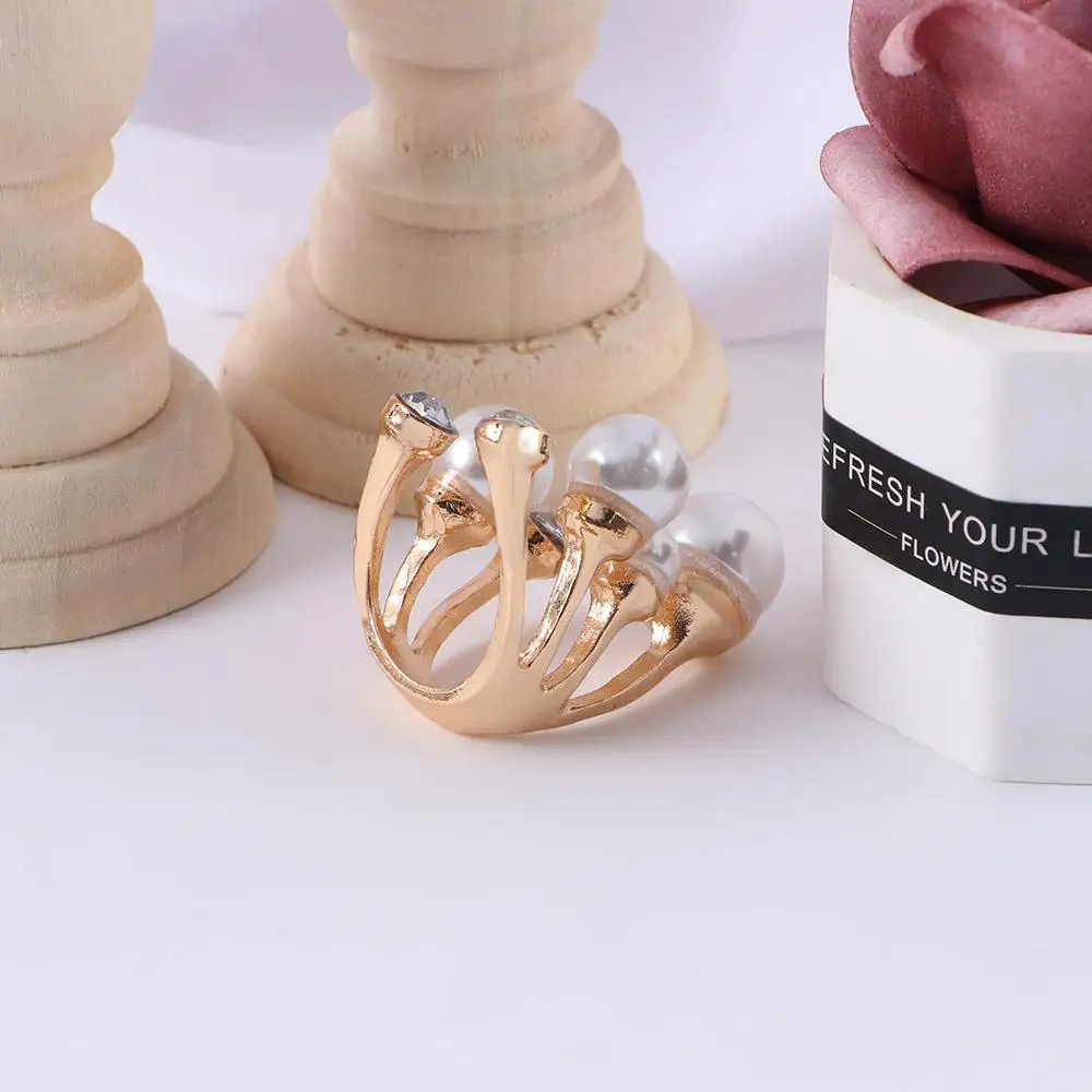 Retro Korean Jewelry Lady Oversize for Women Multi Pearl Rings Shiny Crystal Irregular Finger Rings Open Rings