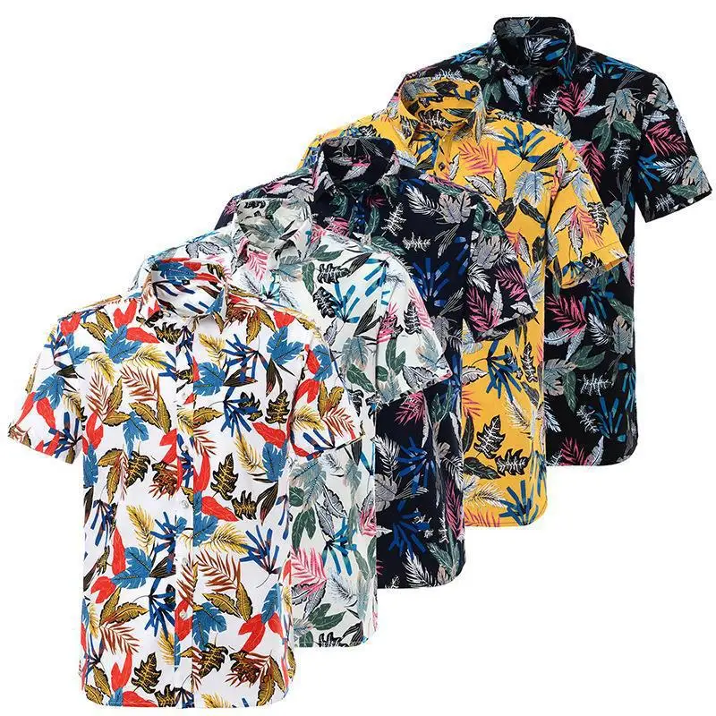 

Four-sided Hawaiian Print Short Sleeve Shirt Men's Beach Men's Shirt